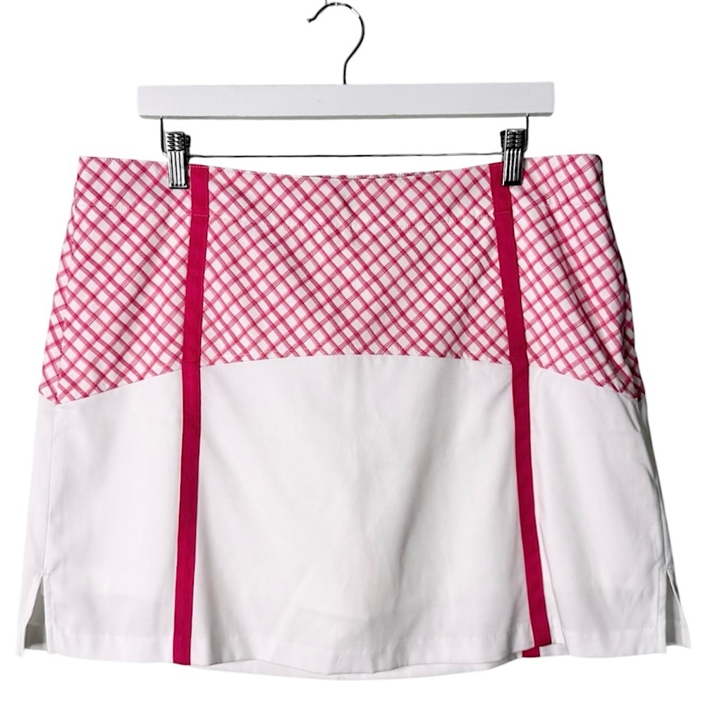 NWT‎ Lady Hagen Women’s Windowpane Block Skort in Pink Crush White Size 14